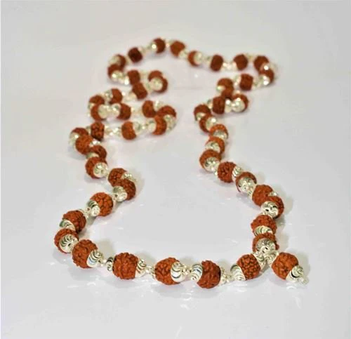 5 Mukhi Rudraksha Silver Chain (54+1 beads) - Image 2