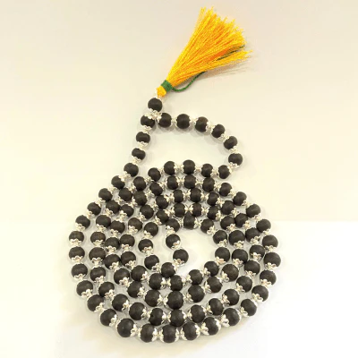 Karungali Mala in Silver (ebony wood | 108+1 Beads)