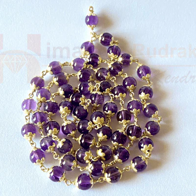Natural Amethyst Silver Mala (54 + 1 Beads)