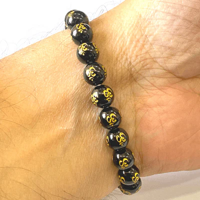 Om Carved Black Akik Bracelet - Image 2